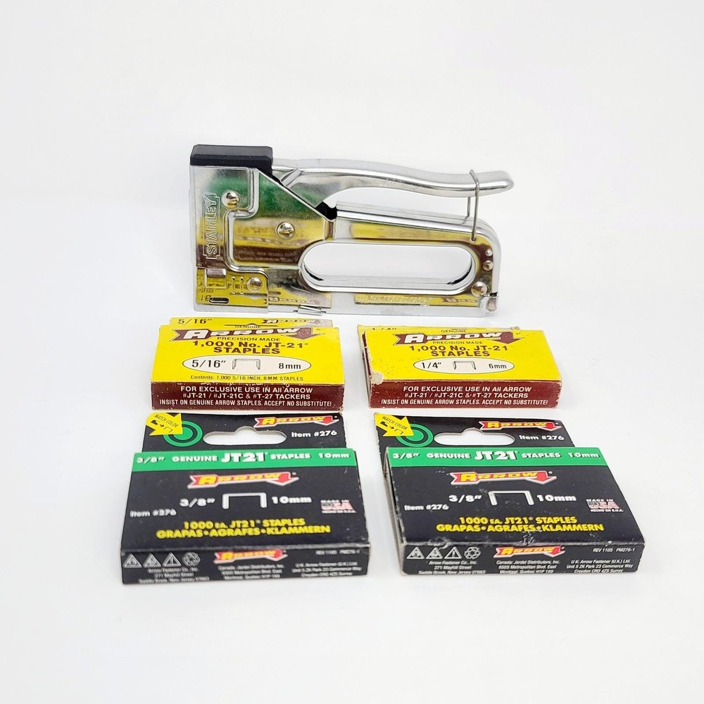 Stanley TR45 Staple Gun Bundle with 4000 Arrow JT21 Staples 1/4 5/16 3/8 Good